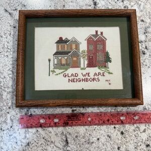 House Cross Stitch Glad We Are Neighbors 1981 Framed Artwork